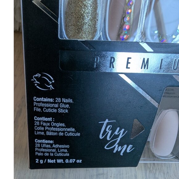 Ardell Nail Addict Premium Press-On Nails – Nude & Gold Glitter with Rhinestones - Picture 3 of 4